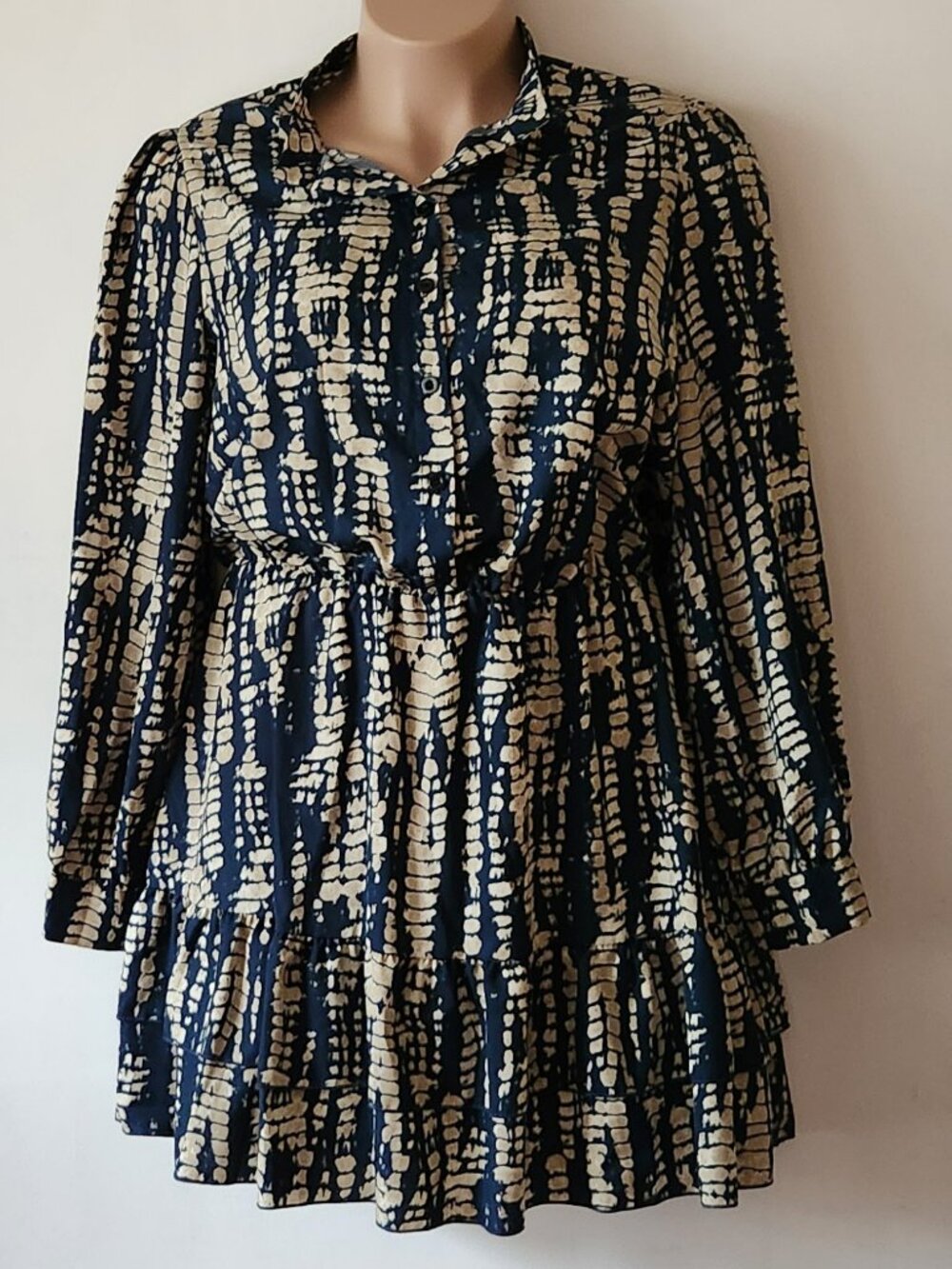 Shein dress Ikat print sz XL navy ecru VGUC